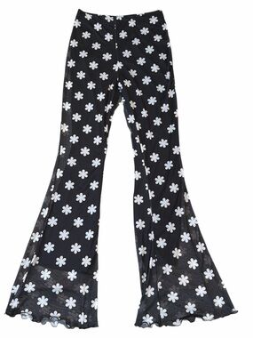 Nasty Gal Black Leggings with White Daisy Print Size 4